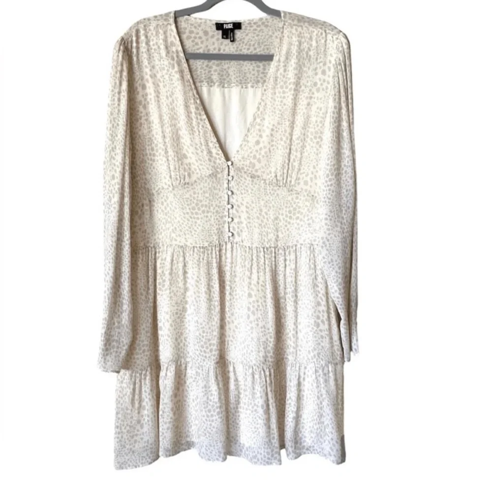 PAIGE Truett Ruffle Long Sleeve Silk Dress Cream Dress, waist tie missing - Picture 6 of 10